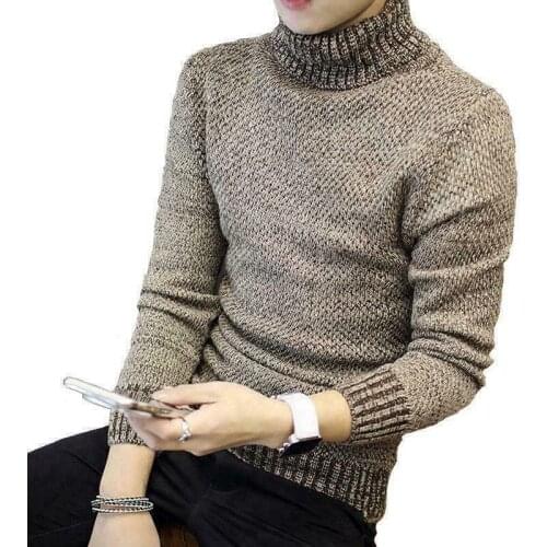 Men Roll Turtle Neck Jumper Wool Blend Knitted Thermal Sweater Pullover Woolwork