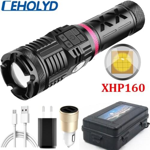 XHP160 Led Flashlight 16-core 4 Colors High Quality USB Rechargeable Powerbank 500000 Lumen 18650 Torch Aluminum Zoom Lantern