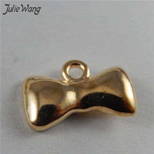 Julie Wang 20pcs/pack CK Gold Zinc Alloy Cute Sweet Romantic Style Bow Shape Pendant Jewelry Accessories For Little Girl Present