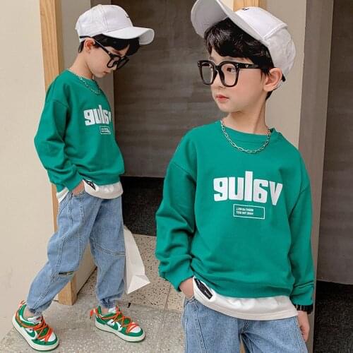 Children Orange Green Yellow Blouse Sweatshirts For Boys Cotton Long Sleeve Pullover Printed Clothes Tops 4 5 6 7 To 12 Years