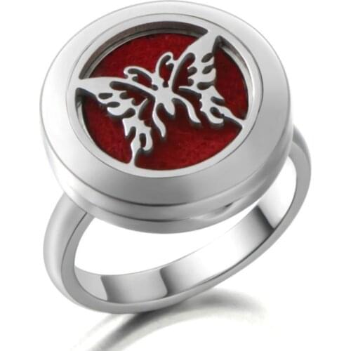Stainless Steel Essential Oil Diffuser Ring tree of life Perfume Aromatherapy Ring magnet locket Ring With Pad