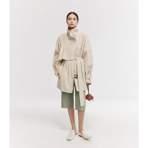 Fall Winter 2021 Collection Original Design Waterproof Cotton Thin Gigot Sleeves Oversized Trench Coat Women