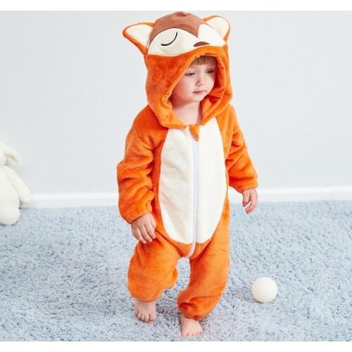 Hot Newborn Cartoon Rompers Infant Cosplay Fox Panda Monkey Sleepwear Clothes Hooded Pyjama Baby Girls Jumpsuit Toddler Costumes