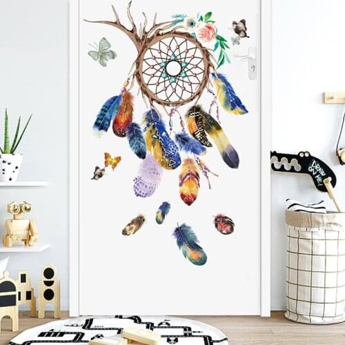3D Dream Catcher Wall Sticker Colorful Feathers For Living Room Bedroom Door Glass Decoration Wallpaper Murals 30*90CM