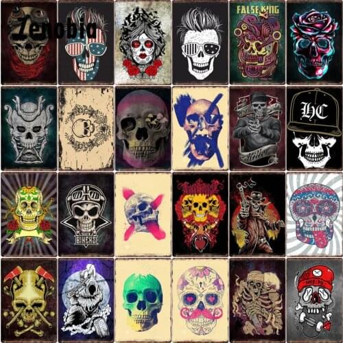 Sugar Skull Metal Sign Vintage Metal Poster Plaques Retro Wall Art Plates for Bar Pub Club Decoration Halloween Home Wall Decor