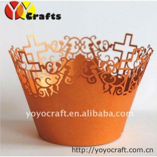 Customizable personalized paper party supply cross decorative laser cut wedding cupcake wrappers