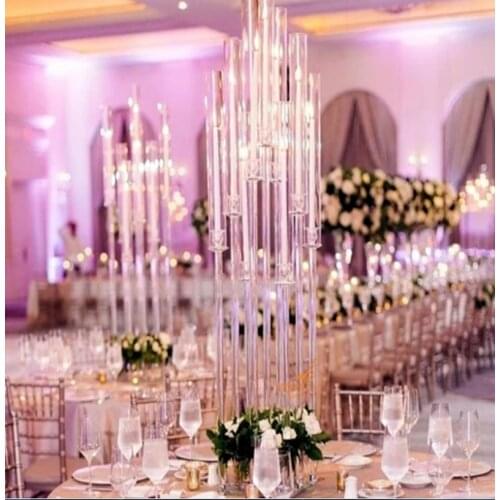 New wedding centerpiece tall acrylic tubes candle holders crystal hurricane candelabra for table stand with lampshade