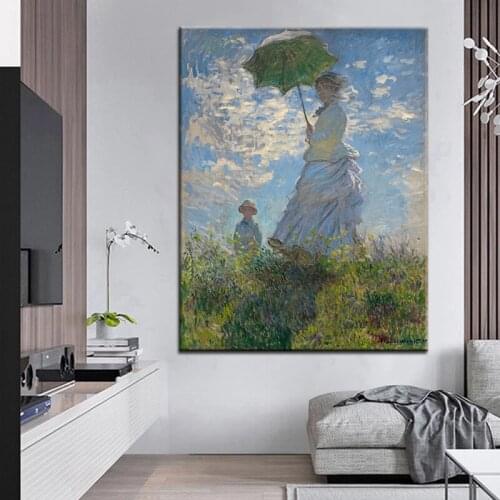 Famous Painting Monets Work Woman With a Parasol Posters and Prints Canvas Painting Wall Art Picture For Living Room Home Decor