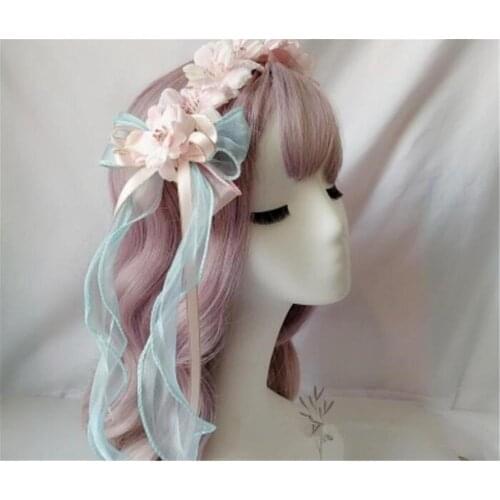 Sweet Lolita Headband Sakura cherry flower ribbon Headwear Lace Flower Design KC Hair Band Hairpin clip B778