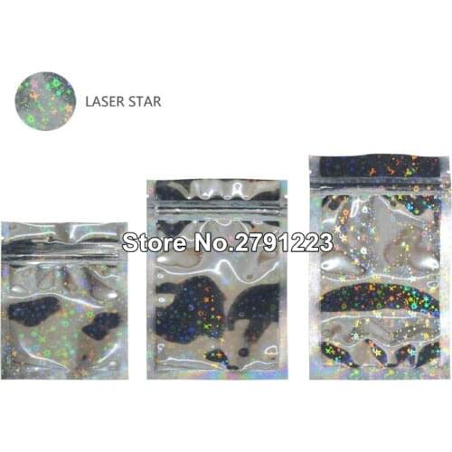 Silver Star Laser PET Holographic Cosmetic Bag Zip Lock Bag Shiny Foil Zipper Bag Food Candy Pocket Gift Bags