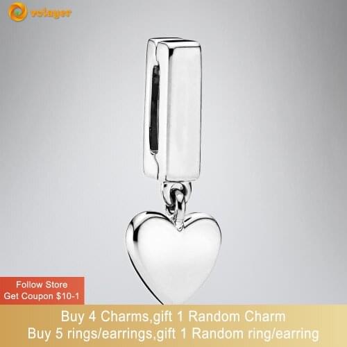Volayer 925 Sterling Silver Bead Silver Heart Dangle Clip Charm fit Original Pandora Reflexion Bracelets for Women Jewelry gift