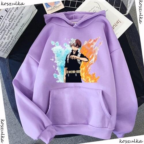 Shoto Todoroki My Hero Academia Hoodies Long Sleeve Womens Sweatshirts Fashion Brand Hoody Winter Female Pullovers Purple Hoody