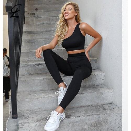 Women Fashion Two Piece Sets Women Oblique Shoulder Running Suit Sports Fitness Suit Outdoor Leisure Running Suits