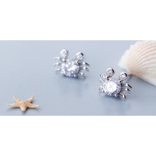 MloveAcc 2019 Pure 925 Sterling Silver Lovely Crab Stud Earrings Women Cubic Zircon Stone Unique S925 Jewelry Girl Gift