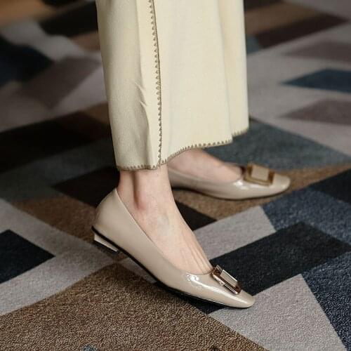 Genuine Leather Women Shoes Sheepskin Womens Shoes Square Gead Womens Whoes Cat Heel Shoes Retro Casual Shoes