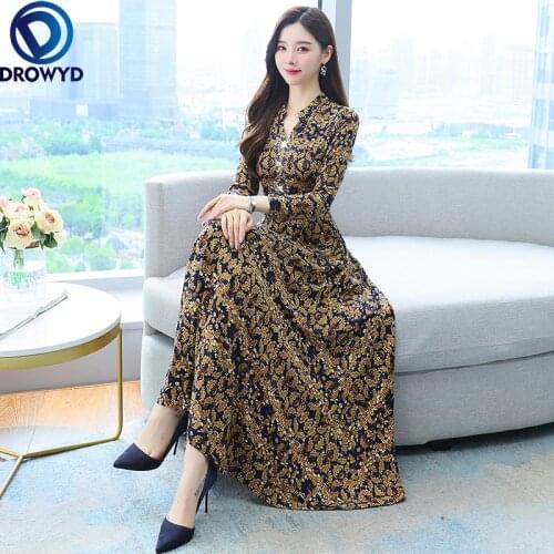 2021 Autumn Fashion Red Print Silk Blended Dress Slimming Temperament Long Vintage Floral Dress for Women Elegant Party Vestidos