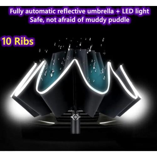 Big Umbrella Folding Reflective Stripe Automatic LED Lamp Umbrella Umbrella and Rain Dual-Purpose Men and Women Sun Umbrella