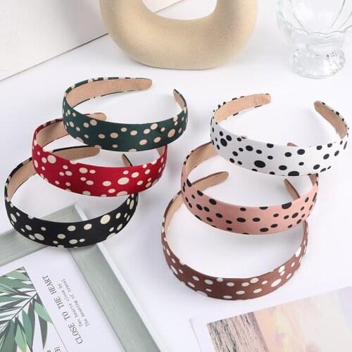 10PCS 3.0CM Polka Dots Prints Fabric Covered Womens Headbands Girls' Plastic Hair Hoops
