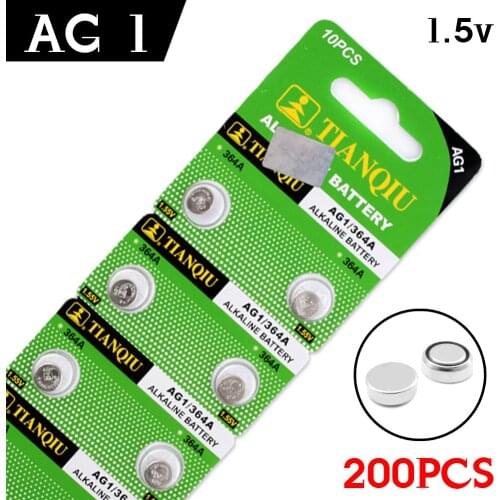 200pcs Alkaline Cell Coin Battery 1.55V AG1 LR621 Button Batteries 364 164 531 SR621 SR621SW SR60 SP364 TR621 AG 1 For Watch Toy
