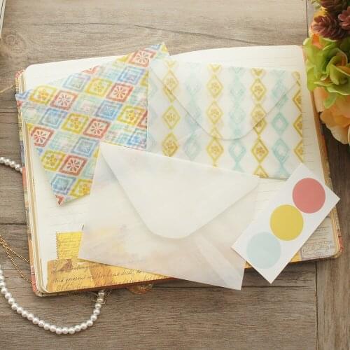 10.5*14.7cm 3pcs Lucky Pattern Design Envelop As Postcard Message Card Invitation Envelop Transparent and Seal Sticker