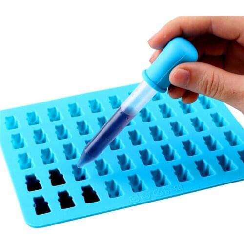 50 Holes Bears Candy Chocolate Foundant Silicone Soap Ice Cube Tray Wedding Cake Decorating Baking Tools with 2PCs Straws