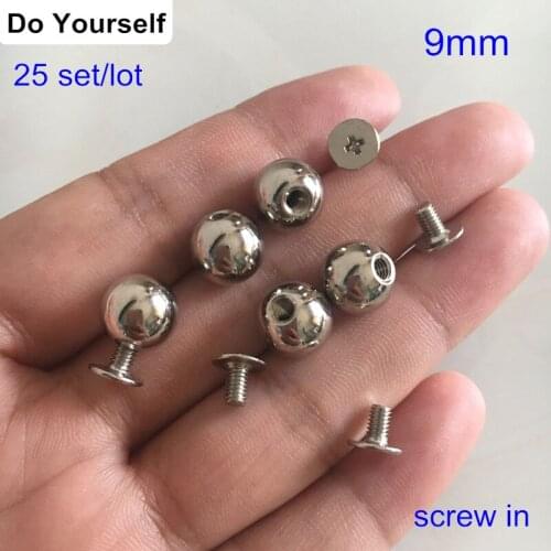 9mm Silver Round Rivet Studs Spods,Brass Rivet Stud,Screw In Studs,DIY Rivet For Purse,Bags,Belt,Leather Crafts Findings,25 Sets
