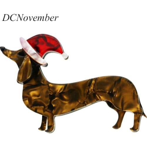 Acrylic Chirstmas Dog Brooches Handmade Acetate Animal Brooch Pin Jewelry Ornament Xmas Gifts