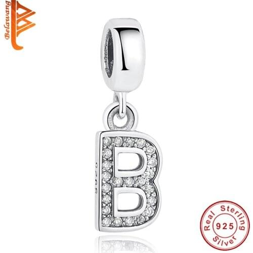 925 Sterling Silver Letter B European Alphabet Charm Beads Fit Bracelet Original BW Necklace&Pendant for Women DIY Jewelry