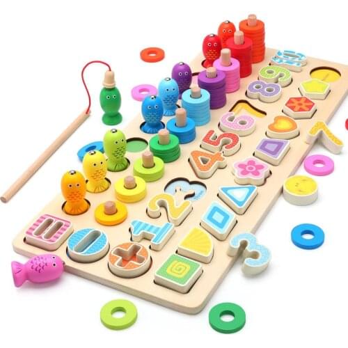 Children Wooden Montessori Educational Toys Digital Magnetic Fishing Count Math Shape Match Early Educational Toy For Kids