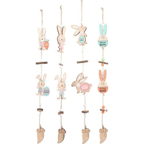 40Pcs Wooden Easter Decoration DIY Eggs Bunny Pendant Hanging Ornaments Door Window Tree Decor Home Easter Supplies Wholesale X2
