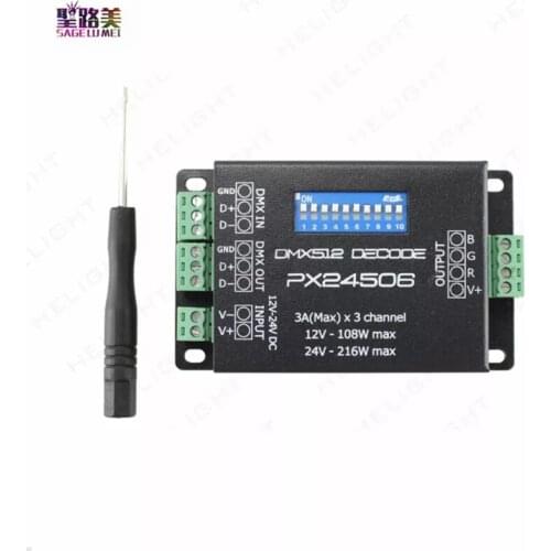 PX24506 DC12V-24V DMX512 Decoder Driver 9A DMX512 Led Controller Amplifier 3Channels for 5050 3528 RGB LED Bulb Lights