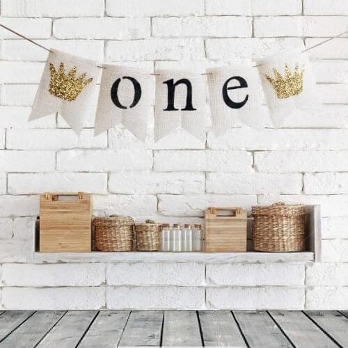 Jute Burlap One High Chair Banner Wild One Glitter Crown Baby Girl Boy First Birthday Party Highchair Decoration