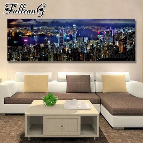 FULLCANG Hong Kong City Night diy 5d full square round drill diamond embroidery large mosaic painting home decoration FC3377