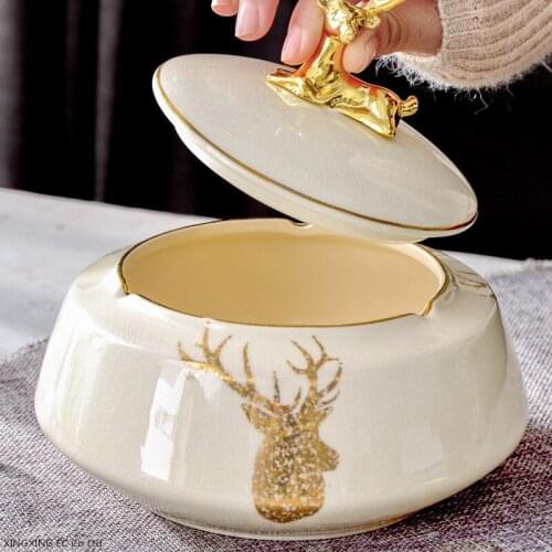 Ceramic Ashtray Creative Personality Ceramic Ashtray with Lid Home Living Room Decoration Cigarette Accessories Office Supplies