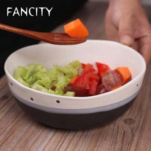 FANCITY Japanese style creative hand-painted ice cracked glaze ceramic tableware shaped bowl, household personality soup bowl, n