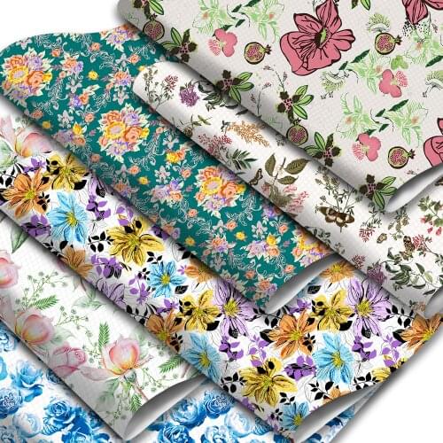 Spring Flowers Synthetic Leather Fabric Blossom Floral Pattern Printed Faux Leather Sheets 20x33cm for Hair Bows Pouches Crafts