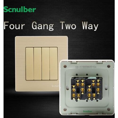 16A 220V metal luxury champagne 4 gang 2 way electric wall switch for home