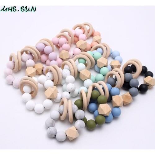 MHS.SUN Food grade silicone bracelets 15 colors chewable teether beads bracelet teething jewelry for baby nursing holder toy 1PC