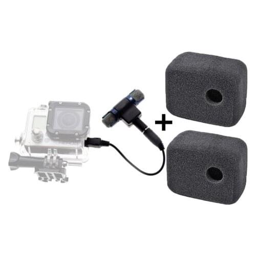 3.5mm Microphone Mic for GoPro + for GoPro Mic Adapter + 2 Set foam windscreen for gopro Noise Reduce Muff Foam Case Noise Bundl