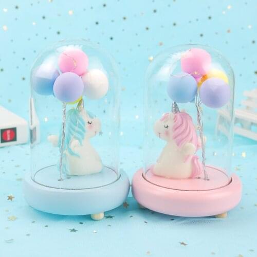 Resin Cute LED Unicorn Balloon Night Light Animal Bedside Lamp Baby Nursery Birthday Christmas Gift For Kids Home Decoration