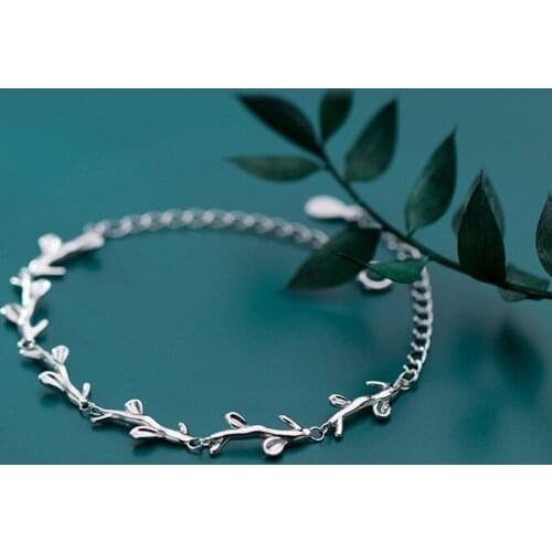 MloveAcc Genuine 925 Sterling Silver Minimalist Branches Leaves Bracelets for Women Hand Accessories Silver 925 Jewelry