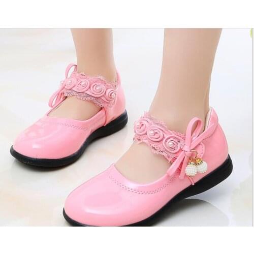 Fashion bows Girls Leather Shoes Sequins Glitter Shoes For Girls Spring Autum Children Princess Shoes red black white summer