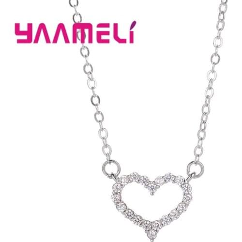Fashion Heart Necklaces Women 925 Sterling Silver Elegance Jewelry White Crystal Pendant Rolo Chain Rhinestone Choker Collar