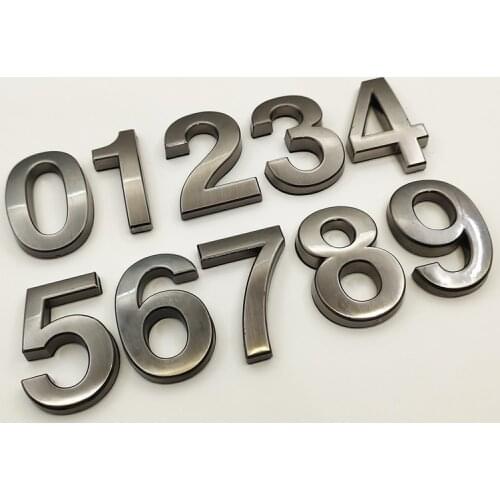 5CM House Number Modern Door Plaque Number Sticker Hotel Door Address Digits Sticker Plate Sign ABS Plastic Label Gray Color 0-9