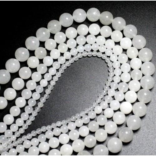 Natural Round White Jades Loose Bead 4/6/8/10mm for DIY Jewelry Making Bracelet Accessories