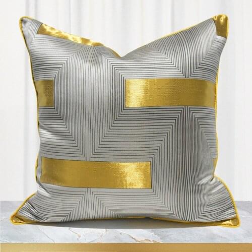 Wholesale Grey gold sofa cushion Light luxury geometry Piping Pillowcase Lumbar pillowcase 30x50cm&45x45cm