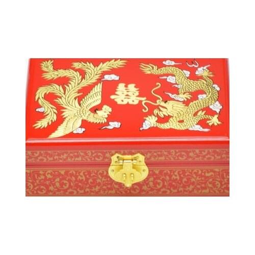 NEW Chinese handmade classic wooden lacquer & Longfeng auspicious jewelry box 2 layers
