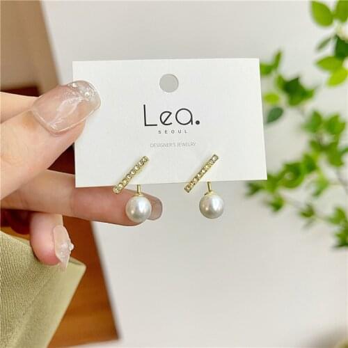 Girls Temperament Pearls Stick Drop Earrings Rhinestone Fashion Earrings