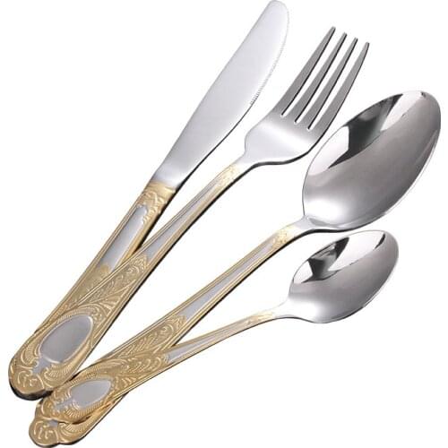 Gold Cutlery Stainless Steel Flatware Set Tableware Dinnerware Knife Spoon Fork 4 pcs /set