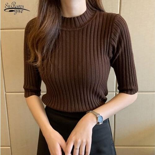 Autumn and winter chic retro warm sweater twist knit sweater arc short pullover Solid round neck sweater women 16379